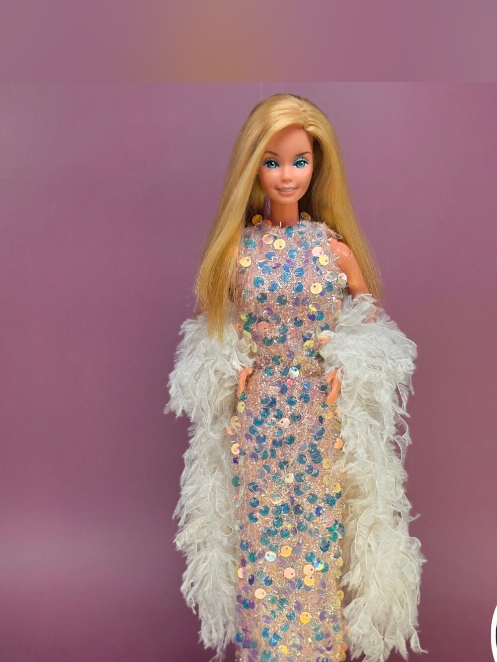 For Superstar Barbie Doll- Hollywood Premiere Pink Sequin Gown and Boa